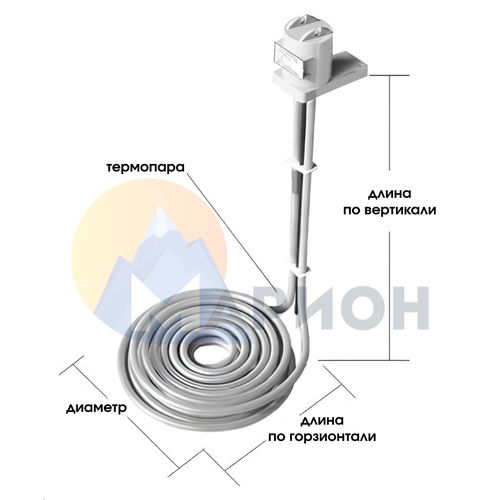 ТЭН фторопластовый, PTFE оболочка, модель HXFL, 3000 Вт, 220 В, 460 мм, D 230 мм